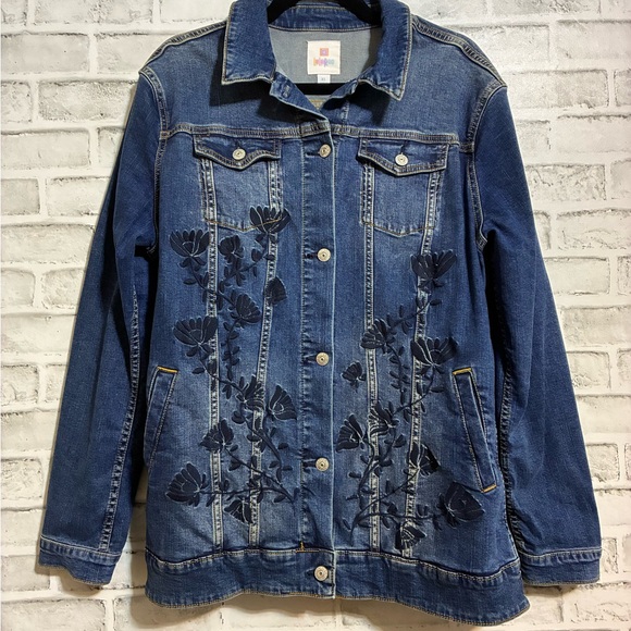 LuLaRoe Jackets & Blazers - LuLaRoe Jaxon Embroidered Roses on Denim Jacket EUC XL